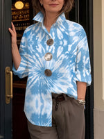 Women's Abstract Print Lapel Long-sleeve Casual Loose Cotton Shirt