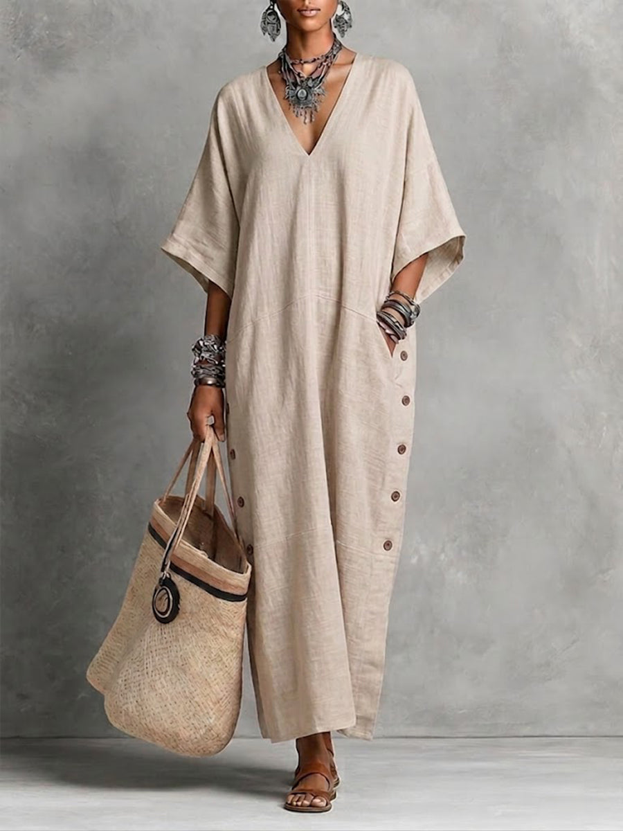 Boho Linen & Cotton Maxi Dress Casual Loose Fit for Effortless Style linensoftco Boho Linen & Cotton Maxi Dress Casual Loose Fit for Effortless Style linensoftco