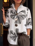 Women's Abstract Print Lapel Long-sleeve Casual Loose Cotton Shirt