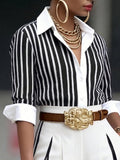 Elegant Artistic Striped Print Shirt+Pants