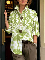 Women's Abstract Print Lapel Long-sleeve Casual Loose Cotton Shirt
