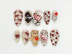 3D Teddy Valentine Press On Nails | Cute Teddy Bear and Hearts Design | Handmade 3D Nail Set | 3D Valentine Nail Art |OB632HC