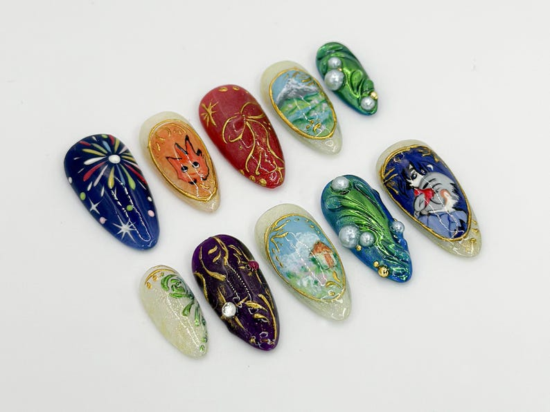 Howl's Moving Castle Press-On Nails | Studio Ghibli Inspired Nail Art | Unique Handmade Anime Nails | Custom Ghibli Nail Design | OB593HC