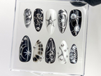 Elegant Gothic Press On Nails | 3D Designs with Cross. Star. Spiral Acrylic Nails | Monochrome Nail Art | Y2k Nails | Custom Nails | OC552YL