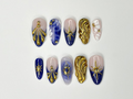 Luxurious Gold and Blue Press On Nails | Handcrafted Press On Nails with Elegant Shell and Star Designs | Perfect Choice for you | OC309SL