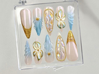 Luxury Golden Swirl Press On Nails | Pearlescent Accents Fake Nails | Elegant Bridal Nail Art | Chic Gold Designs False Nails | OC613YC