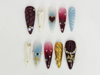 Luxury Gothic Press On Nails | Sacred Heart & Gold Details | Pearl. Cross Nail Art | Gothic Religious Nail Set | Trendy Nail Set | OB678HK