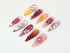 Luxury Ombre Floral Press On Nails | Burnt Orange & Burgundy Design | Handmade Fall-Inspired Nail Art | Elegant Gold. Floral Accent |OB668HK