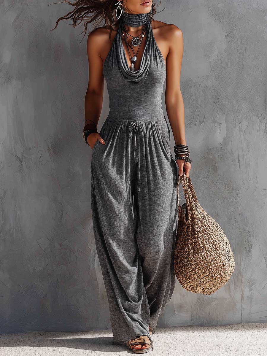 Bohemian Casual Cowl-Neck Jumpsuit