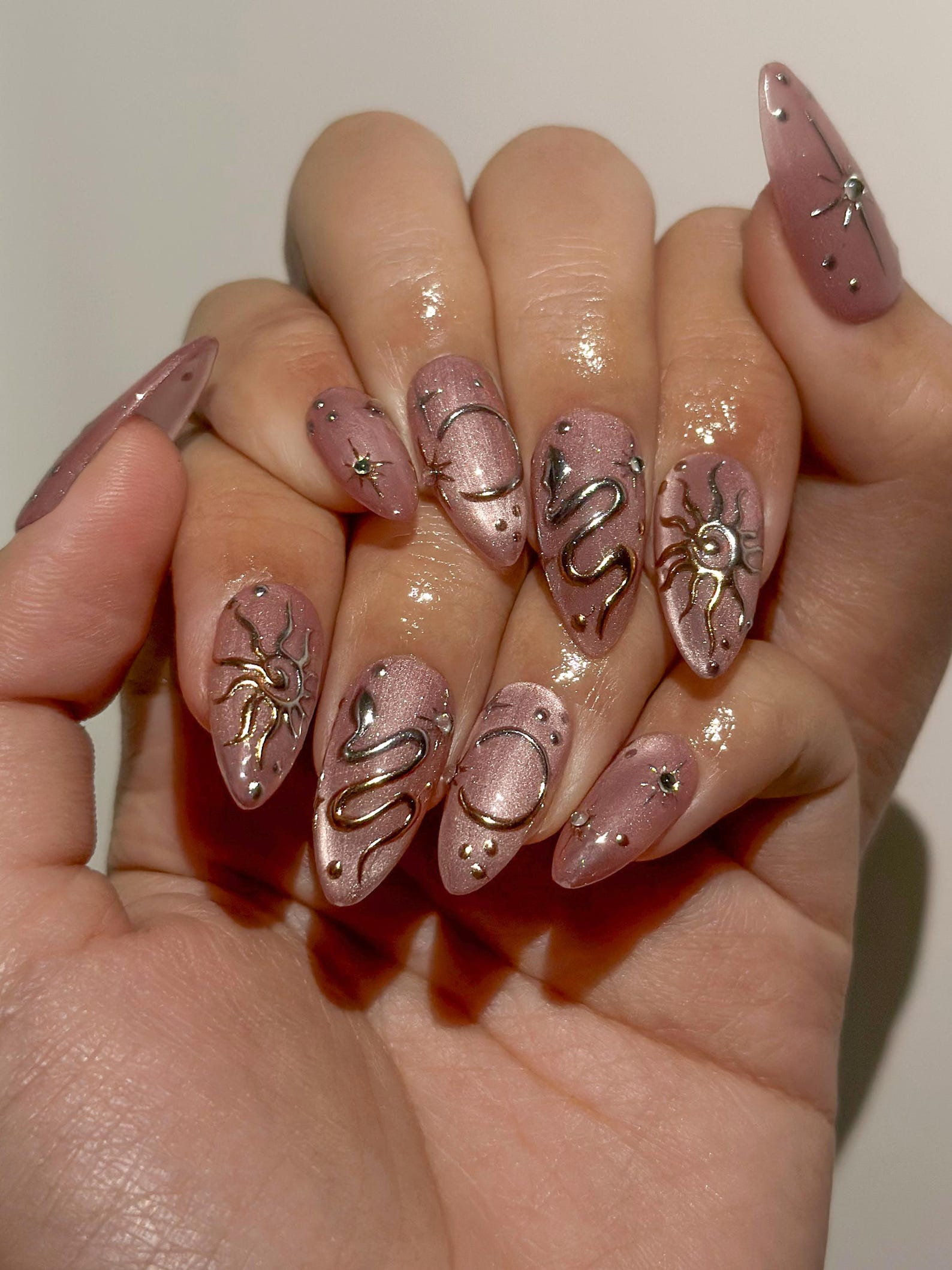 Gothic Sigil Luxury Press On Nails | Nude Rose Gothic Nail Art | Nude Rose Gothic Press Ons | Occult Symbol Set | OB1007EC