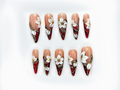 Bold Red Floral Press On Nails | Red Nude Gradient Nails | 3D White Floral & Gold Accents | Statement Autumn Nails | OB177EC