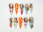Cute Sushi Press On Nails | 3D Japanese Food Nail Art | Kawaii Salmon & Sushi Roll Nails | Handmade Foodie Press Ons | Fun Design | OB990HC