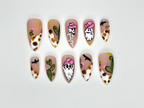 Western Ghost Cowgirl Press On Nails | Spooky Desert Nail Art | Halloween Cactus Nails | Cow Print & Pink Hat Ghost Design | OB1069EC