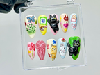 3D Kawaii Cat Press On Nails | Pastel Cartoon Fake nails | Cartoon Cat Bunny Nail Art | 3D Cute Animal Kawaii Nails | Pastel Nails | OB939YC