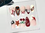Leopard and Chain Accent Press On Nails | Gaming Themed Nail Art | Stylish Red Star Fake Nails | Leopard Print Accent Press Ons | OC726YC