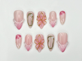 Blush Bloom Elegance Press On Nails | 3D Floral Accents & Gold Details & Pink Ombre Press Ons | Wedding Nails | OC962H