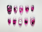 Cute Halloween Glow Press On Nails | Pink Spooky Ghost Nail Art | Glow in Dark Cat & Bat Nails | Adorable Halloween Press Ons | OC104HC