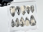Gothic Chrome Press On Nails | Silver Gothic Fake Nails | Punk Rock Chrome Nail Art | 3D Cross Gothic Press Ons | Fashion Nails | OB889YK