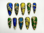 Luxury Gemstone Press On Nails | Blue. Green & Amber Enamel Stones Detail | Jewel-Encrusted Nail Set | Gold Jewel Nail Art | OB790HC