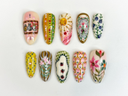 Hand Painted Vintage Floral Fake Nails | European Folk Art Nail Design | Soft Pastel Art Nails | Storybook Style Press Ons| OB304H