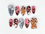 Gingerbread Red Christmas Press On Nails | 3D Christmas Cookie Nail | Peppermint & Snowman Holiday Nails| Red Glitter Festive Nails |OB216HC