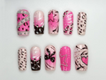 Pink Y2K Leopard Press On Nails | Rhinestone Star Design | Heart & Animal Print Nails | Bold Pink Chrome Nail Art| Trendy Y2K Nails |OC845HC