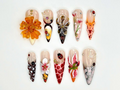 Colorful Summer Press-On Nails | Bold Wildflower Nail Art | 3D Butterfly & Flowers Nails | 3D Botanical Press Ons | Nature Nails | OB836YC