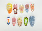 Combo Summer Vibes Press On Nails | 3D Tropical Fruit Nail Art | Handmade Kiwi. Watermelon & Citrus Nails | Beach Vacation Nail Set OB73L