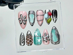 Chrome Abstract Press On Nails | Y2K Futuristic Jellybean Fake nails | Star & Flower Art Nail Art | Futuristic Y2K Chrome Nails | OB941YK