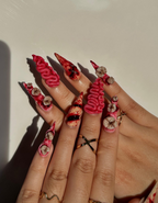 Gorecore Horror Halloween Press On Nails | 3D Brain & Bloody Wound Nail Art | Long Creepy Press Ons | Handpainted Halloween Nails | OB112HC