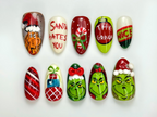Grinch Mischief Press On Nails For Christmas | Cute Cartoon Winter Nail Art | Funny Holiday Nails | Red Green Christmas Set |OB227EG