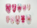Floral Reverie Press On Nail Bundle | 3 Handmade Floral Nail Sets | Pink Blossom Nails | Reusable Nail Kit| OB104L