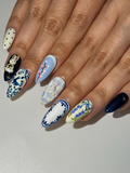 Easter Bunny Blue Press On Nails | 3D Rabbit Nail Art | Delft Blue Floral Nails | Cute Spring Easter Nail Set| Handmade Press Ons | OB1300HC