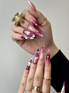 Elegant Floral Press On Nails | 3D Floral Ombre Nails | Burgundy & Pink Gradient Nail Art | Luxury Handmade Press Ons | OC881HC