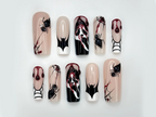 Gothic Spider Web Press On Nails | 3D Black Widow and Blood Drip Art | Scream Ghost & Webbed Bat Design | Halloween Horror Nail | OB980EC