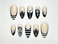 Gothic Family Press On Nails | Black & White Vintage Nail Art | Handmade Gothic Nails | Halloween Creepy Press Ons | Spooky Nails | OB163HK
