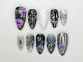 Gothic Violet Chrome Press On Nails | Black Silver Luxury Nails | 3D Baroque Floral Nails | Dark Elegant Nails | OC310HC