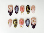 Burgundy Fall Press On Nails | 3D Pink & White Floral Nail Art | Handmade Statement Nail Design | Elegant Glam Press Ons | OC1086HK