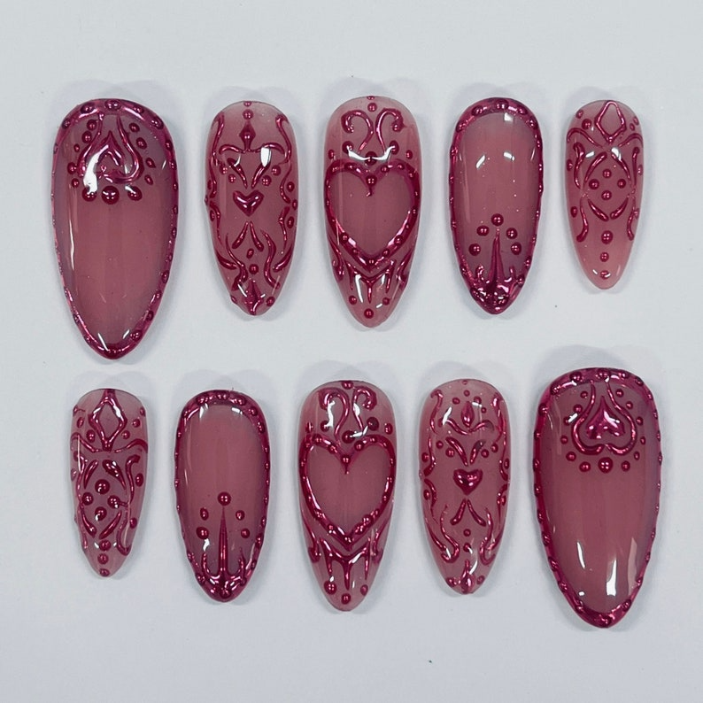 Chrome Empress Press On Nails| Handmade 3D False Nails| Edgy Nails for Birthday Party Holiday.Vacation . Gift for Her OB797L