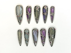 Futuristic Metallic Press On Nails | Silver Frame Nail Art | Gemstone Inspired Handmade Nails | Gray & Purple Luxury Nail Set | OC1158BC