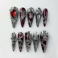 Gothic Blood Cross Press On Nails | Dark Red Medieval Nails | Silver Armor Nail Art | Gothic Cross Statement Nails | OB265EK