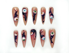 Haunted Eyes Press On Nails | Creepy 3D Eyeball Nail Art | Horror-Inspired Stiletto Nails | Handmade Spooky Halloween Set | OB1066EK
