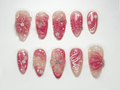 Blush Pink Floral Press On Nails | Soft Glitter Blossom Nail Set |Elegant Spring Nails | 3D Flower Nude Nail Tips | Everyday Glam | OC755HP