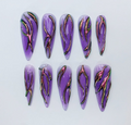 Purple Chrome Flame Press-On Nails | Long Stiletto Shape | Halloween Party Nails |Custom Hand-Painted Nails | Gothic Nail Art |Nails|OC478DK