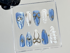 Blue Pearl Star Press On Nails | 3D Bow & Star Design Fake Nails | 3D Bow Star Nail Art | Handmade Artistic Press Ons |Luxury Nails |OC875YK