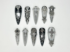 Gothic Silver Sword Press On Nails | 3D Cross & Dagger Nail Art | Handmade Dark Fantasy Nails | Medieval Armor Inspired Press Ons | OB159HK