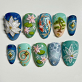 Lotus Koi Serenity Press On Nails | Zen Pond Nail Art | Koi Fish & Lotus Flower Nails | Nature Inspired Press Ons | OB264EC