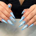 Handmade Baby Blue Floral Rhinestone Nail Design Press on Nails Z11