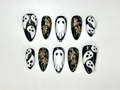Midnight Ghost Garden Press On Nails | 3D White Ghost Nail Art | Black & Gold Floral Halloween Set | Handmade Spooky Long Nails | OB1081EK