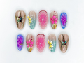 Tropical Bloom Press On Nails | 3D Flower Summer Nails | Colorful Citrus Slice Nails | Hand Painted Floral Nails | Vacation Nails | OB319H